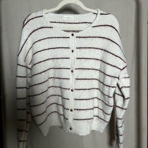 Women’s Maroon and Cream Striped Sweater